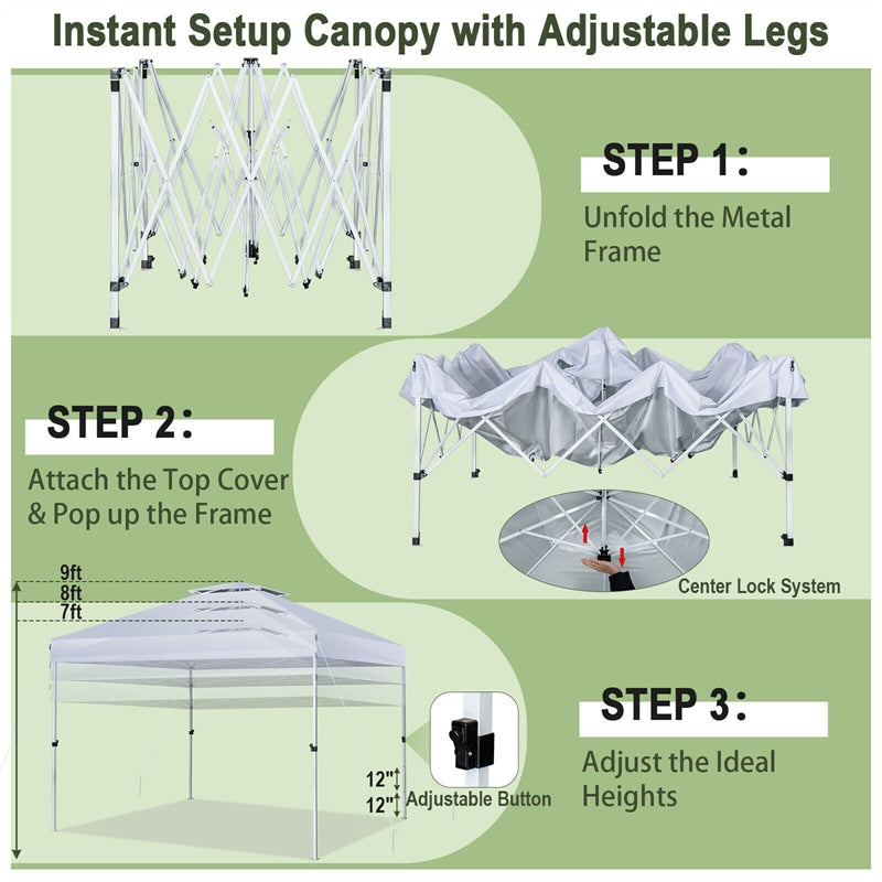 10' x 10' Pop Up Canopy Tent 2-Tier Outdoor Instant Folding Shelter Canopy with Center Lock & Wheeled Carry Bag