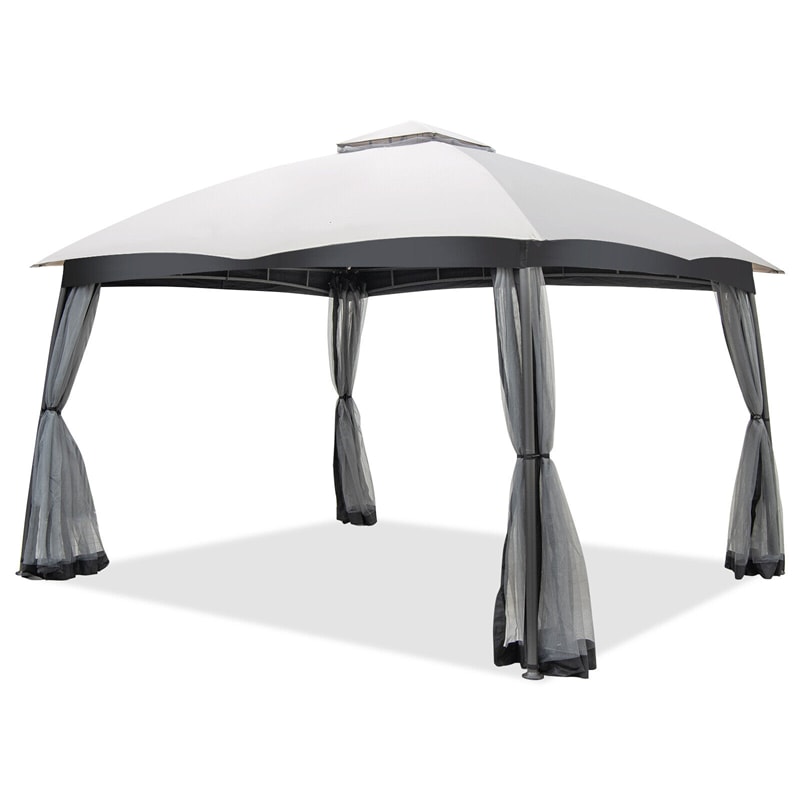 10' x 12' 2-Tier Patio Gazebo Easy-Setup Heavy-Duty Gazebo Tent Outdoor Gazebo Canopy with Netting & 4 Sandbags