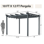 10x12ft Pergola Heavy-Duty Aluminum Outdoor Pergola Large Patio Shelter Pavilion with Retractable Sun Shade Canopy