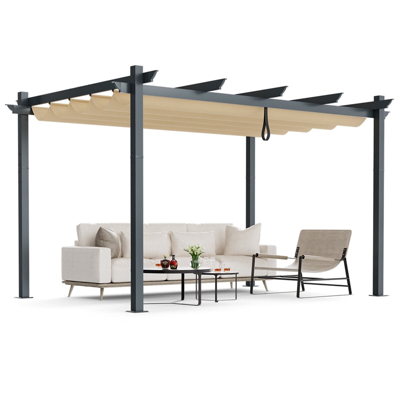 10x13ft Outdoor Retractable Pergola Heavy-Duty Aluminum Large Patio Shelter Pavilion with Sun Shade Canopy