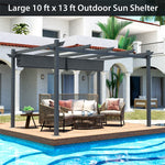 10x13ft Outdoor Retractable Pergola Heavy-Duty Aluminum Large Patio Shelter Pavilion with Sun Shade Canopy