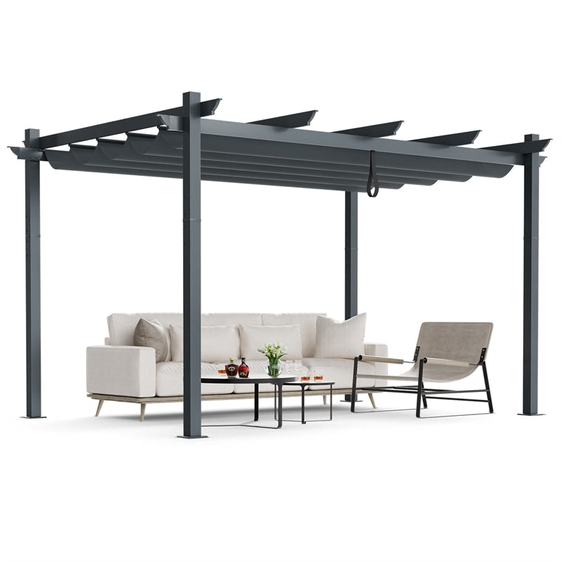 10x13ft Outdoor Retractable Pergola Heavy-Duty Aluminum Large Patio Shelter Pavilion with Sun Shade Canopy