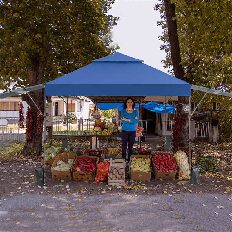 10 x 17.6 FT Pop-up Canopy Tent 2 Tier Outdoor Canopy Easy Setup Instant Tent with Adjustable Dual Awnings & Wheeled Bag