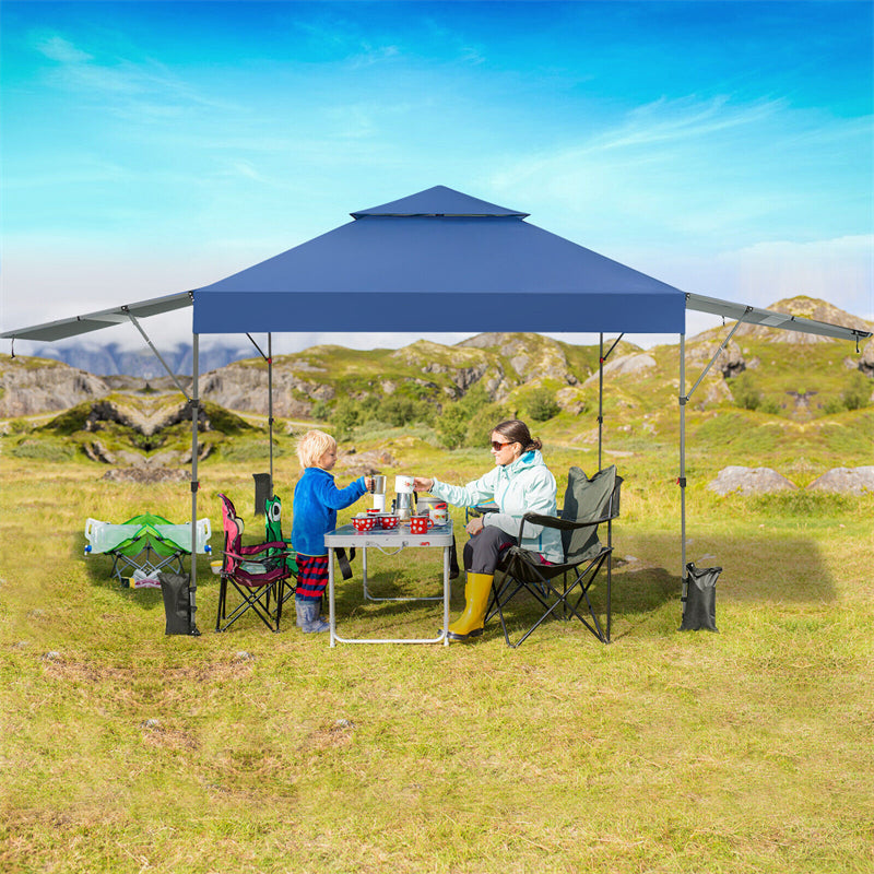 10 x 17.6 FT Pop-up Canopy Tent 2 Tier Outdoor Canopy Easy Setup Instant Tent with Adjustable Dual Awnings & Wheeled Bag