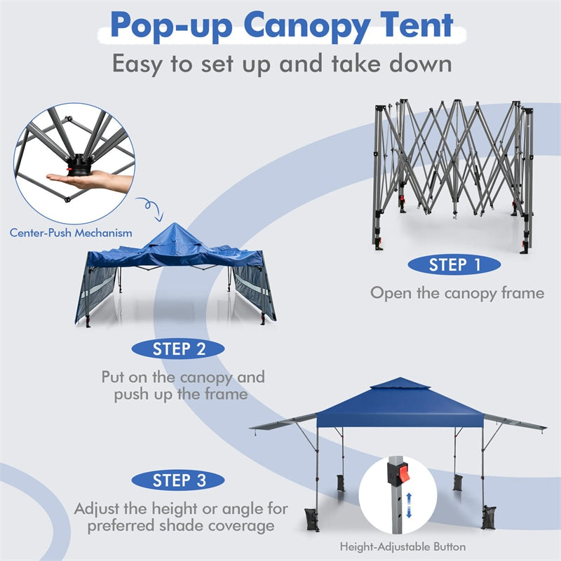 10 x 17.6 FT Pop-up Canopy Tent 2 Tier Outdoor Canopy Easy Setup Instant Tent with Adjustable Dual Awnings & Wheeled Bag