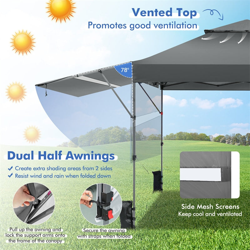 10 x 17.6 FT Pop-up Canopy Tent 2 Tier Outdoor Canopy Easy Setup Instant Tent with Adjustable Dual Awnings & Wheeled Bag