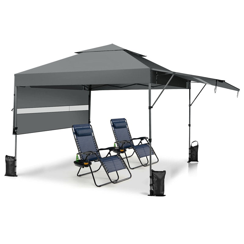 10 x 17.6 FT Pop-up Canopy Tent 2 Tier Outdoor Canopy Easy Setup Instant Tent with Adjustable Dual Awnings & Wheeled Bag