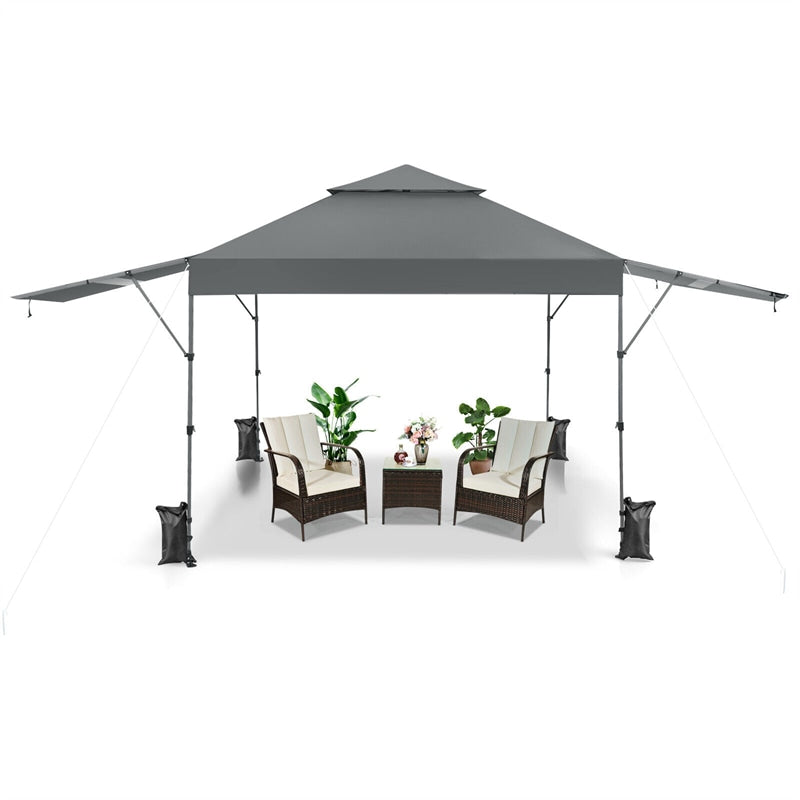 10 x 17.6 FT Pop-up Canopy Tent 2 Tier Outdoor Canopy Easy Setup Instant Tent with Adjustable Dual Awnings & Wheeled Bag