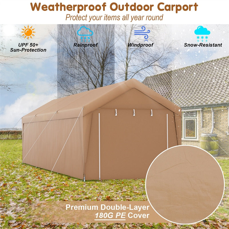 10' x 20' Heavy Duty Carport Car Canopy Portable Garage Car Shelter Outdoor Storage Tent with Removable Sidewalls & 2 Roll-up Zippered Doors