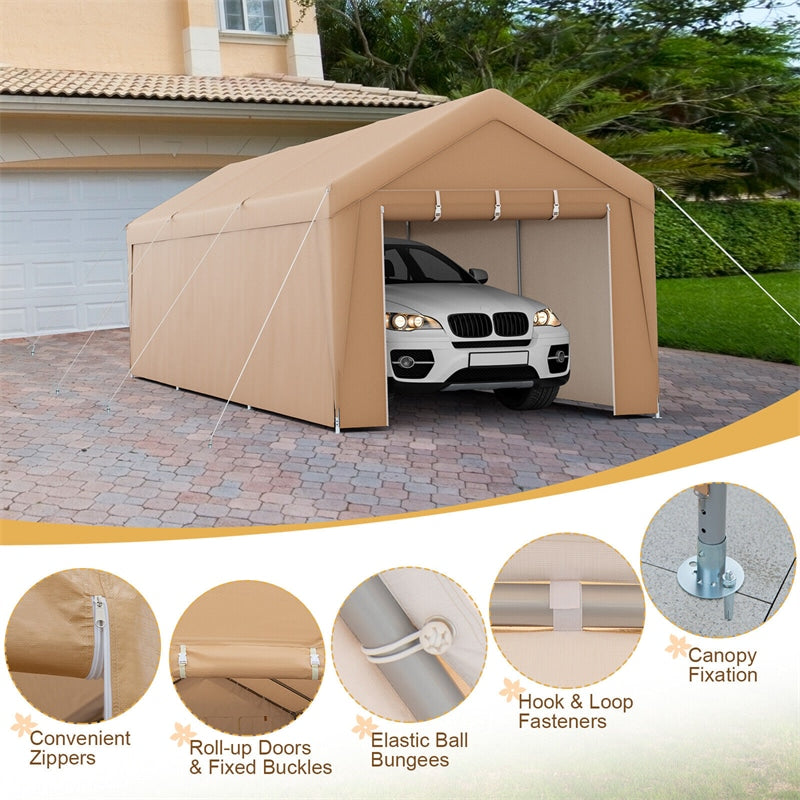 10' x 20' Heavy Duty Carport Car Canopy Portable Garage Car Shelter Outdoor Storage Tent with Removable Sidewalls & 2 Roll-up Zippered Doors