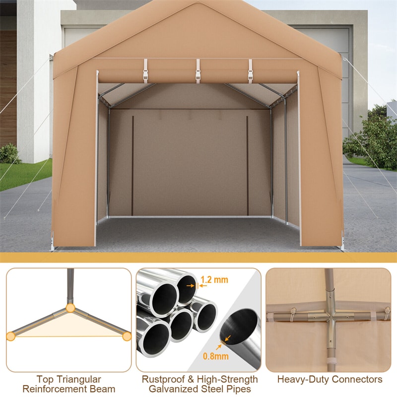 10' x 20' Heavy Duty Carport Car Canopy Portable Garage Car Shelter Outdoor Storage Tent with Removable Sidewalls & 2 Roll-up Zippered Doors