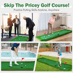 10 x 3.3FT Golf Putting Green Large Professional Golf Training Mat Indoor Outdoor Putting Practice Mat with Artificial Grass Turf, 3 Holes & Flags