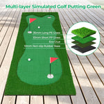 10 x 3.3FT Golf Putting Green Large Professional Golf Training Mat Indoor Outdoor Putting Practice Mat with Artificial Grass Turf, 3 Holes & Flags