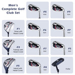 11 Pieces Men's Complete Golf Club Set Right Hand Golf Club Package Set with 460CC Alloy Driver, Rain Hood & Portable Golf Stand Bag