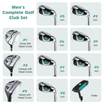 11 Pieces Men's Complete Golf Club Set Right Hand Golf Club Package Set with 460CC Alloy Driver, Rain Hood & Portable Golf Stand Bag