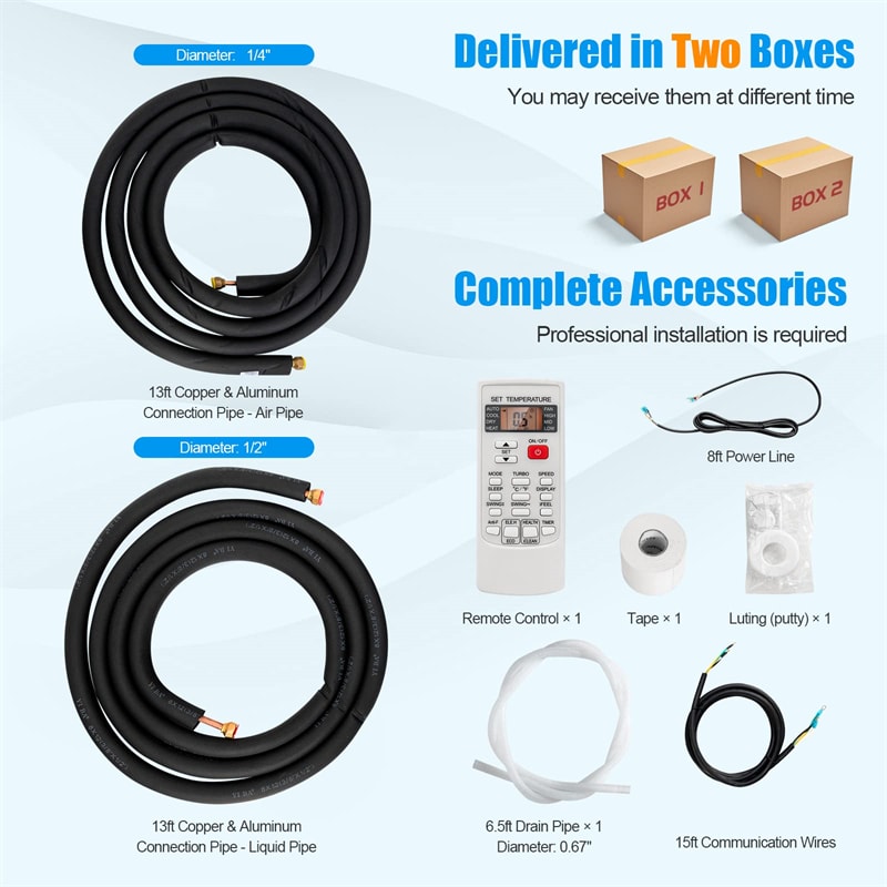 12000 BTU Ductless Mini Split Air Conditioner & Heater, 20 SEER2 115V Wall-Mounted Inverter AC Unit with Heat Pump & Installation Kit