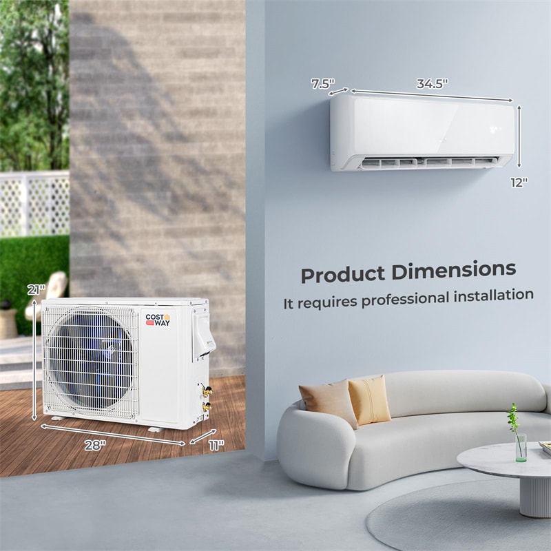 12000 BTU 22 SEER2 208-230V Wifi Enabled Mini Split Air Conditioner & Heater, Energy Star Wall Inverter AC Unit with Heat Pump & Assembly Kit