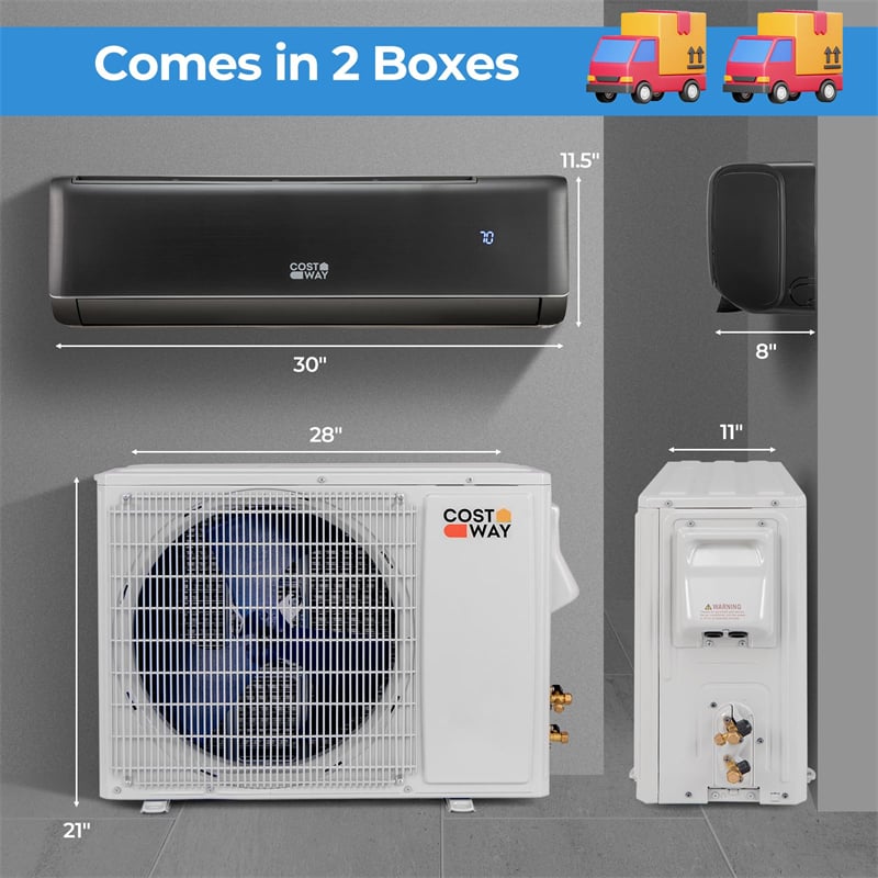 12000 BTU Wifi Enabled Mini Split Air Conditioner & Heater, 21 SEER2 208-230V Inverter AC Unit Cools 750 Sq. Ft Energy Efficient Split AC w/ Heat Pump