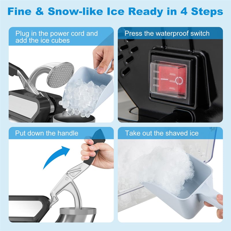 Commercial Shaved Ice Machine 660LBS/H 300W ETL-Approved Electric Ice Crusher with Dual Blades, Safety On/Off Switch, Home Snow Cone Machine