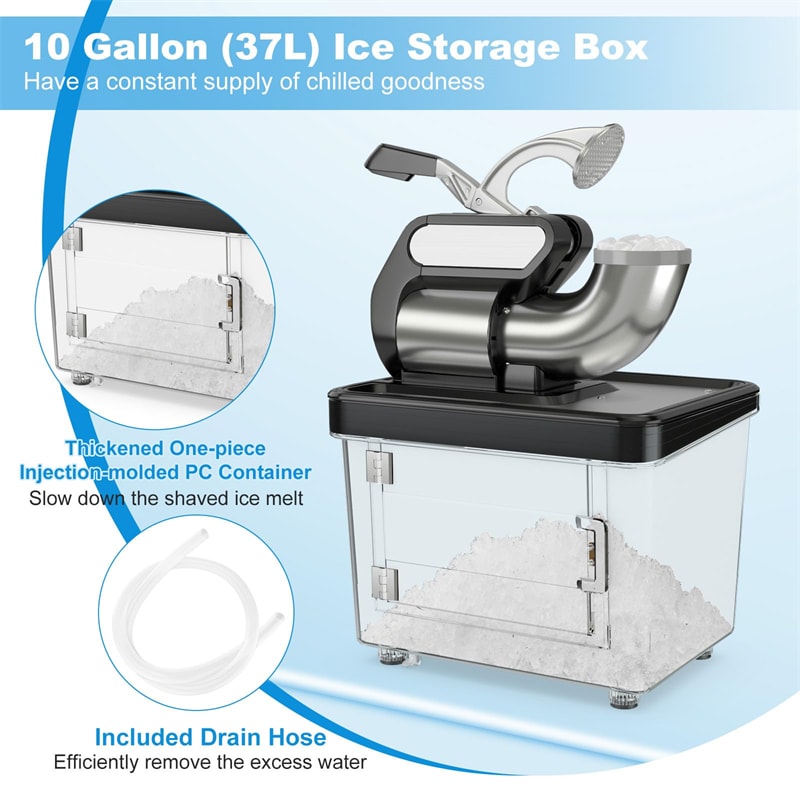 Commercial Shaved Ice Machine 660LBS/H 300W ETL-Approved Electric Ice Crusher with Dual Blades, Safety On/Off Switch, Home Snow Cone Machine