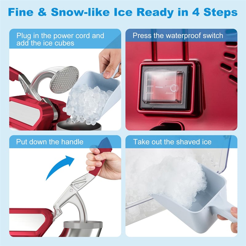 Commercial Shaved Ice Machine 660LBS/H 300W ETL-Approved Electric Ice Crusher with Dual Blades, Safety On/Off Switch, Home Snow Cone Machine