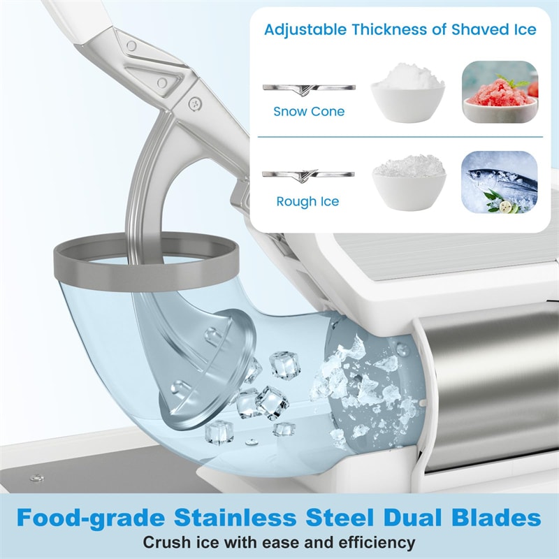 Commercial Shaved Ice Machine 660LBS/H 300W ETL-Approved Electric Ice Crusher with Dual Blades, Safety On/Off Switch, Home Snow Cone Machine