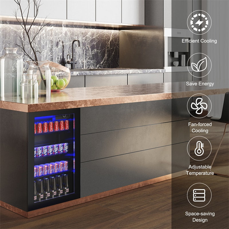 120 Can Mini Beverage Refrigerator Freestanding Beverage Fridge Beer Drink Cooler with Glass Door & Removable Shelves