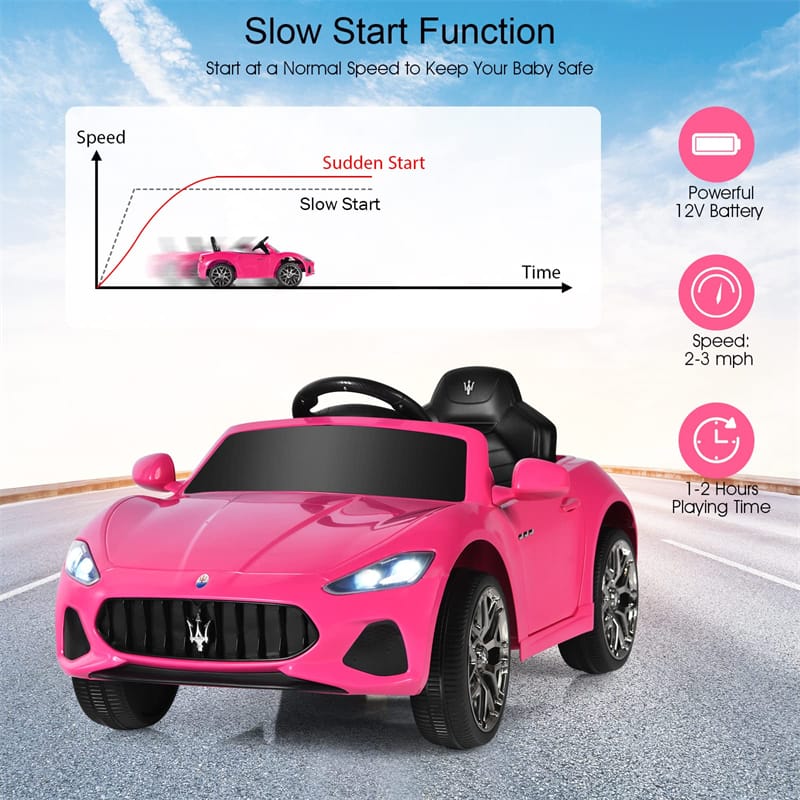 Kids Ride On Car Licensed Maserati 12V Battery Powered Electric Car with Remote Control & Lights, Pink Ride On Toys for Boys Girls Gift