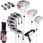 12 Pieces Women’s Complete Golf Club Set Right Hand Golf Club Package Set 460CC #1 Driver with Portable Golf Cart Bag & Rain Hood