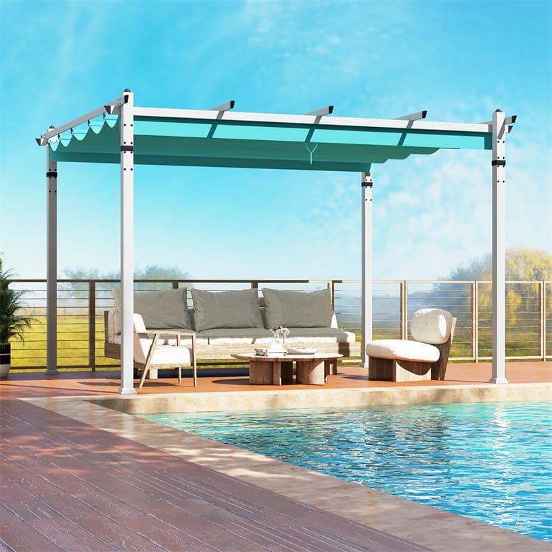 12' x 10' Aluminum Pergola with Retractable Canopy, Outdoor Pergola Extra Large Patio Shelter Pergola Pavilion for Deck Garden Yard