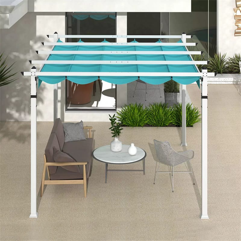 12' x 10' Aluminum Pergola with Retractable Canopy, Outdoor Pergola Extra Large Patio Shelter Pergola Pavilion for Deck Garden Yard