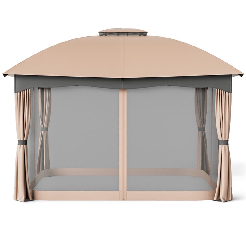 12' x 10' Heavy Duty Steel Patio Gazebo Double Vented Outdoor Gazebo Canopy with Mesh Screen Netting & Zippered Privacy Curtains