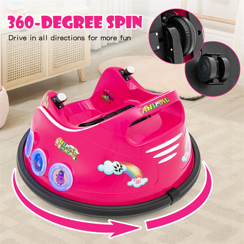 12V Electric Kids Ride on Bumper Car 360° Spin Dual Joysticks with Remote Control, Flashing LED Light & Music