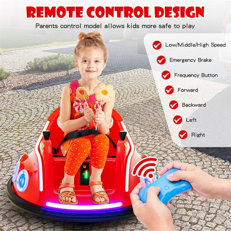 12V Electric Kids Ride on Bumper Car 360° Spin Dual Joysticks with Remote Control, Flashing LED Light & Music