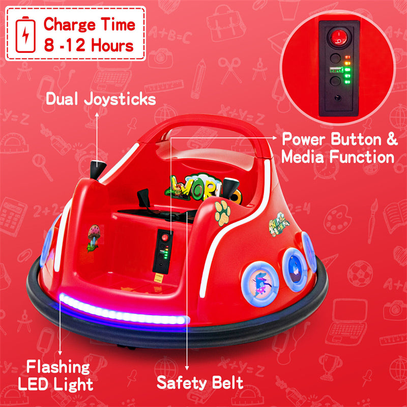 12V Electric Kids Ride on Bumper Car 360° Spin Dual Joysticks with Remote Control, Flashing LED Light & Music