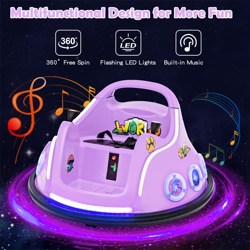 12V Electric Kids Ride on Bumper Car 360° Spin Dual Joysticks with Remote Control, Flashing LED Light & Music