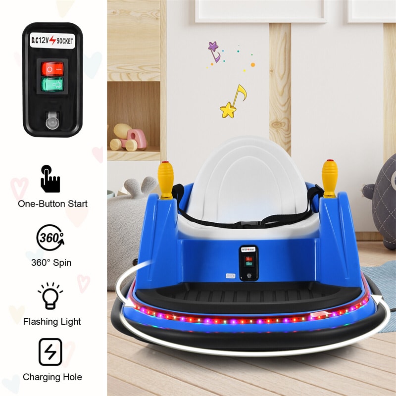 Toddler Bumper Car 12V Kids Electric Ride On Bumper Car 360° Spin Race Toy Vehicle with Remote Control, Flashing Lights & Dual Joysticks