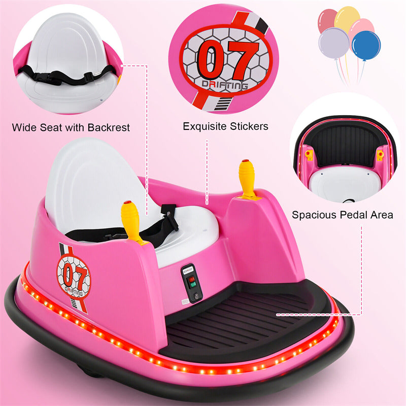 Toddler Bumper Car 12V Kids Electric Ride On Bumper Car 360° Spin Race Toy Vehicle with Remote Control, Flashing Lights & Dual Joysticks