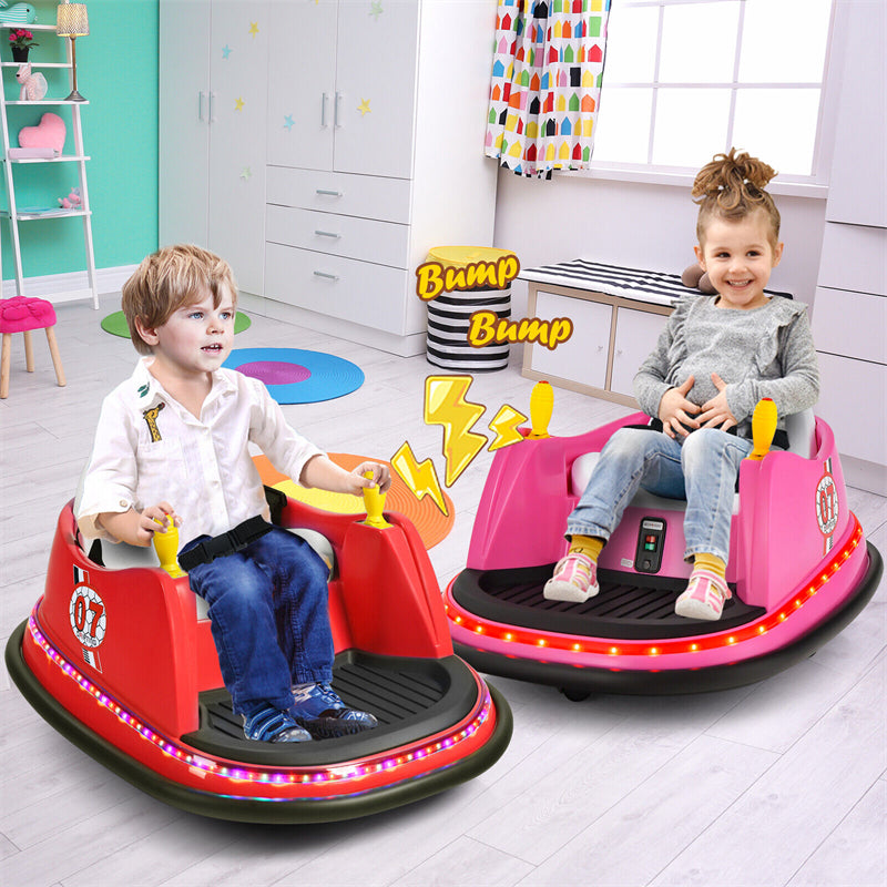 Toddler Bumper Car 12V Kids Electric Ride On Bumper Car 360° Spin Race Toy Vehicle with Remote Control, Flashing Lights & Dual Joysticks