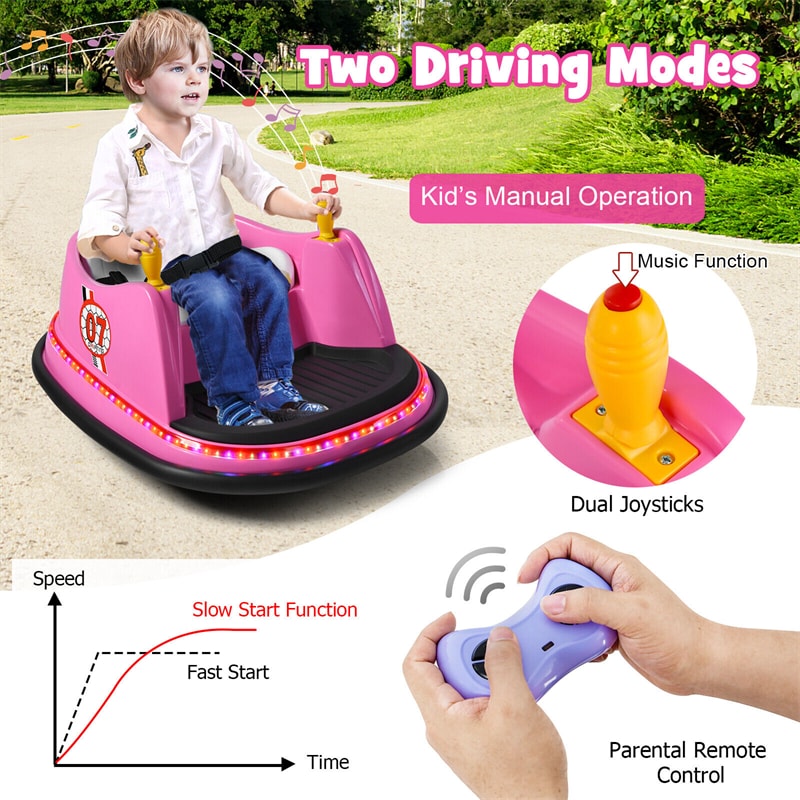 Toddler Bumper Car 12V Kids Electric Ride On Bumper Car 360° Spin Race Toy Vehicle with Remote Control, Flashing Lights & Dual Joysticks