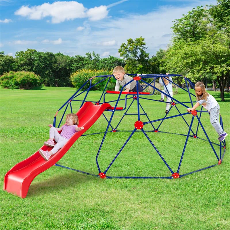 13.3FT Climbing Dome with Extended Wavy Slide, Kids Outdoor Jungle Gym Monkey Bar Geometric Dome Climber Climbing Toys for Toddlers