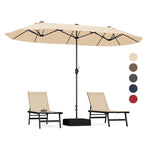 13FT Double-sided Patio Umbrella Extra Large Twin Table Umbrella Outdoor Market Umbrella with Crank Handle & Umbrella Base