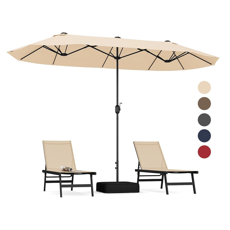 13FT Double-sided Patio Umbrella Extra Large Twin Table Umbrella Outdoor Market Umbrella with Crank Handle & Umbrella Base