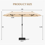 13FT Double-sided Patio Umbrella Extra Large Twin Table Umbrella Outdoor Market Umbrella with Crank Handle & Umbrella Base