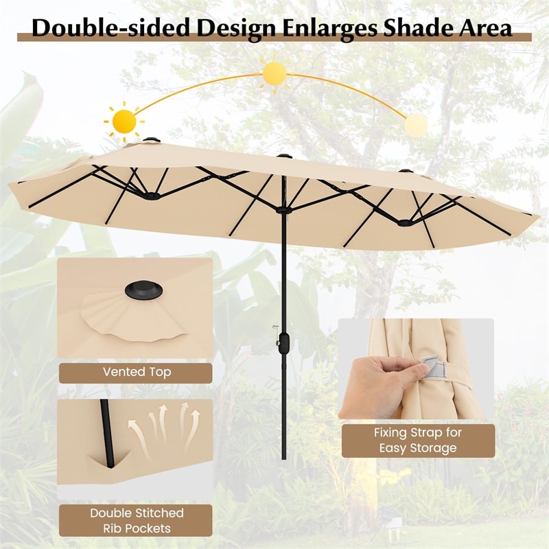 13FT Double-sided Patio Umbrella Extra Large Twin Table Umbrella Outdoor Market Umbrella with Crank Handle & Umbrella Base