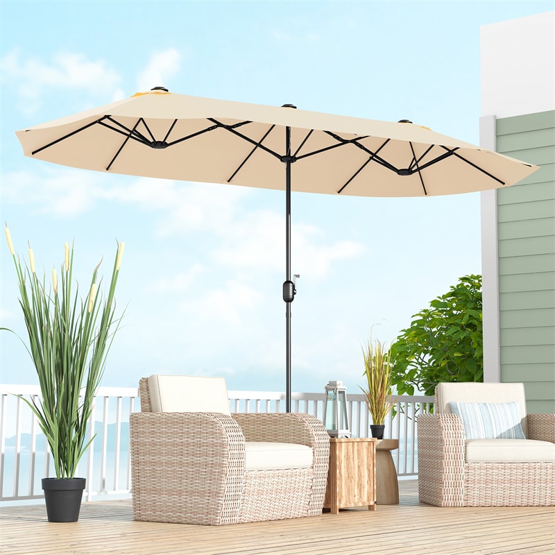 13FT Double-sided Patio Umbrella Extra Large Twin Table Umbrella Outdoor Market Umbrella with Crank Handle & Umbrella Base