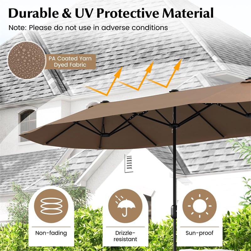 13FT Double-sided Patio Umbrella Extra Large Twin Table Umbrella Outdoor Market Umbrella with Crank Handle & Umbrella Base