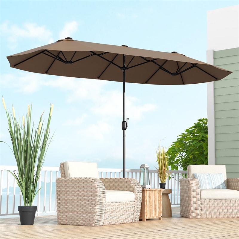 13FT Double-sided Patio Umbrella Extra Large Twin Table Umbrella Outdoor Market Umbrella with Crank Handle & Umbrella Base