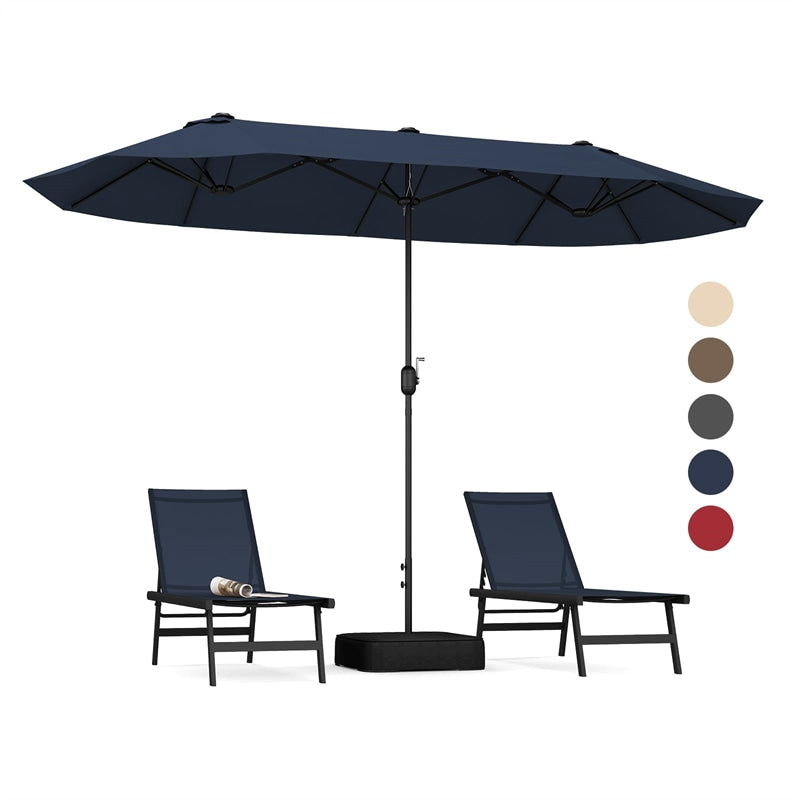 13FT Double-sided Patio Umbrella Extra Large Twin Table Umbrella Outdoor Market Umbrella with Crank Handle & Umbrella Base