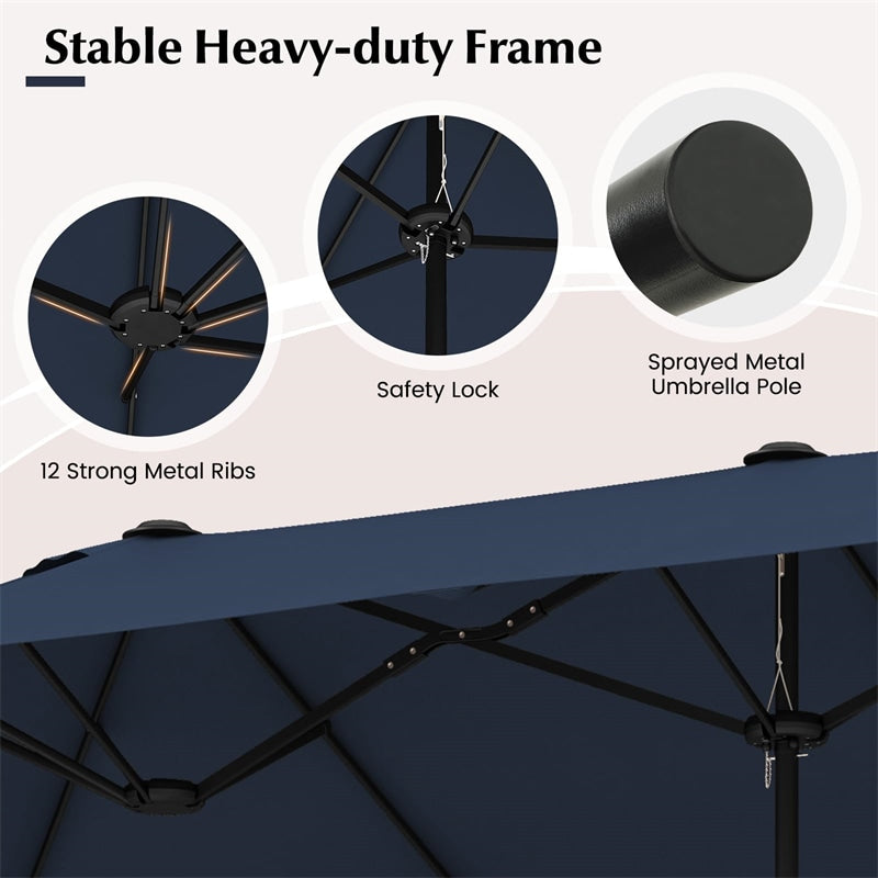 13FT Double-sided Patio Umbrella Extra Large Twin Table Umbrella Outdoor Market Umbrella with Crank Handle & Umbrella Base